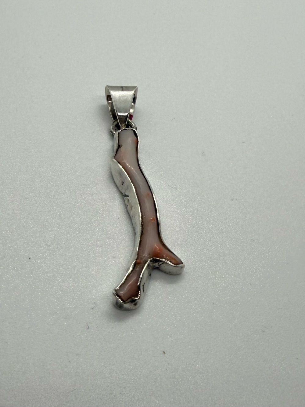Vintage Sterling Silver Pink Coral Branch Pendant 2”